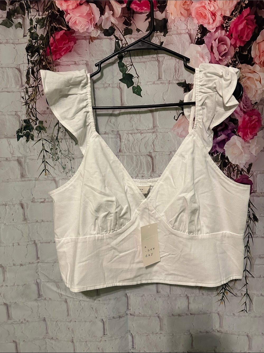 a new day White Ruffle Strap V-Neck Cropped Top